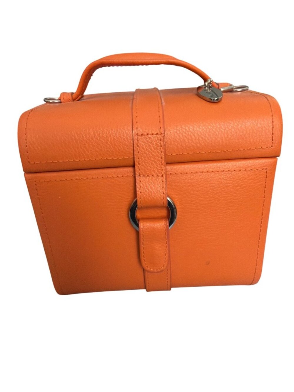 Talbots Orange Genuine Leather Jewelry Travel Case Handle Snap Closure Mirror